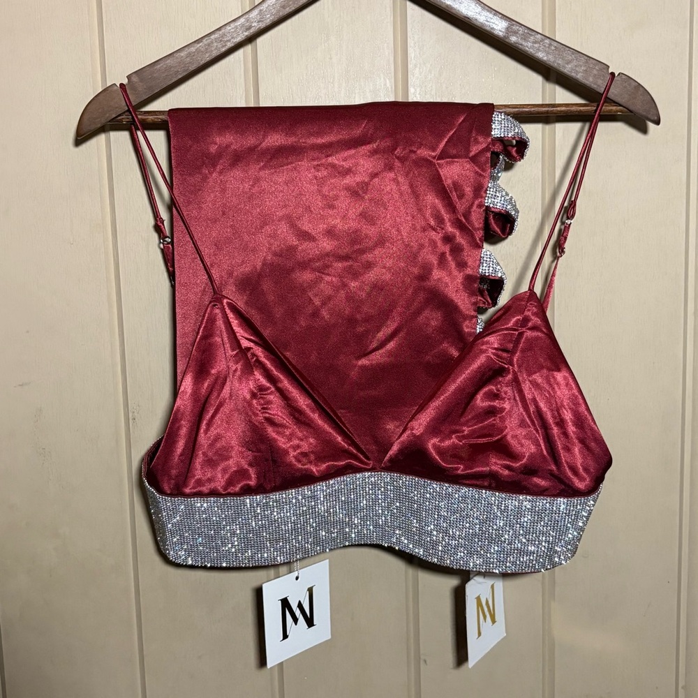 Meshki Burgundy and Silver Top/Skirt Set